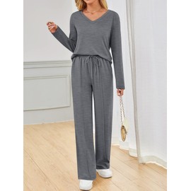 AUTOMET Sweatsuits Women 2 Piece Outfit Fashion Travel Lounge Sets With Wide Leg Pants Airport Track Suits Fall Clothes 2025 DarkGrey S