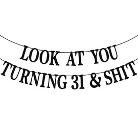 Black Glitter Look at You Turning 31 & Banner, Happy 31st Birthday/Level 31 Unlocked/Cheers to 31 Years, Funny 31st Birthday Party Decorations Supplies