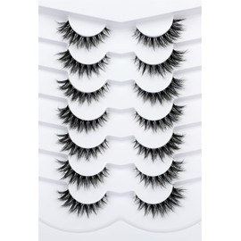Pooplunch Pooplunch False Eyelashes Invisible Band Cat Eye Look Natural Wispy Lashes Extension Volume Fluffy Short Fake Eyelashes Faux Mink Lash Strips 7 Pairs Multipack