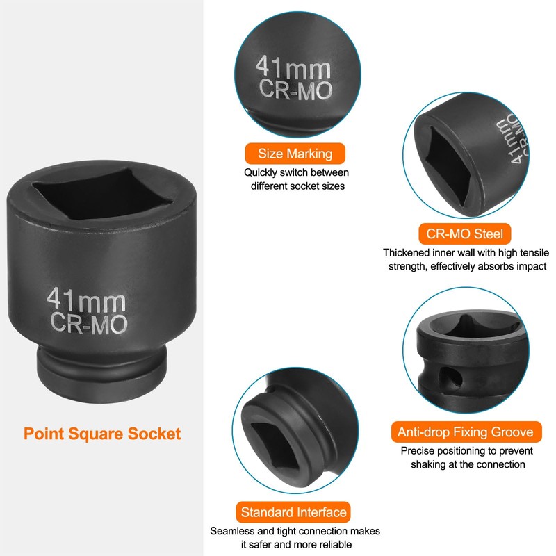 HARFINGTON 4 Point Square Socket 1" Drive 41mm Metric Square