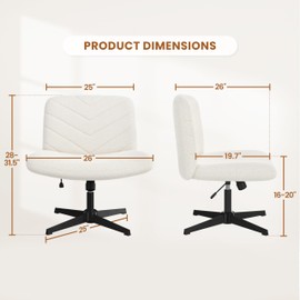 Yaheetech Wide Criss Cross Chair with No Wheels,Comfy Armless Cross Legged Office Desk Chair, Swivel Vanity Chair Computer Chairs for Home Office, Ivory