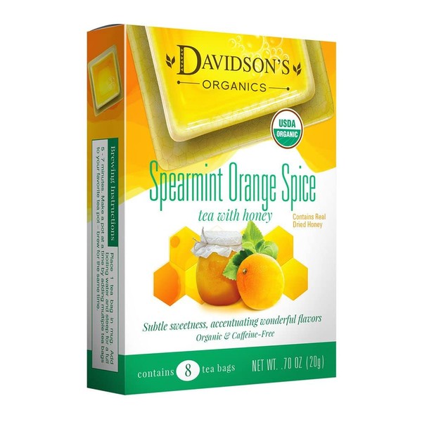 Davidson's Organics, Spearmint Orange Spice, 8-count Tea Bags, Pack of 12