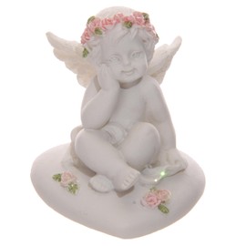 Puckator Cherubs With Pink Roses Sitting on a Heart - Romantic Modern Love Wedding Gift Gifts For Girlfriend - Fairy Fairies Grave Ornaments Figurine - Valentines Day Gifts For Her Him - Home Decor