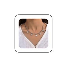 Xduargs Boho Kitty Cat Necklace Choker Silver Cute Cat Necklace Vintage Kitty Cat Dangle Necklace Chain Minimalist Kitty Statement Necklace Chain Jewellery for Women, Zinc, No Gemstone