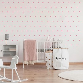 Baby Pink Polka Dot Wall Decals – 1 Inch Removable Vinyl Circles (100 pcs) – Not Stickers – Peel & Stick – Safe on Walls – BUGYBAGY