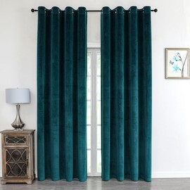 texpot Velvet Curtain 140 x 245 cm Petrol Blue with Eyelet Opaque