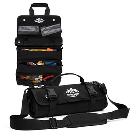 Roll Up Tool Bag - Compact Overlanding Tool Roll Bag w/Detachable Wrench Roll Organizer - 2 Detachable Clear Pouches - Canvas Tool Bag For On The Go Adventures