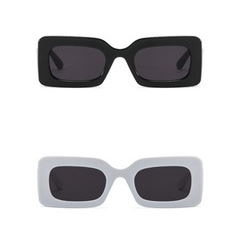 IKANOO Retro Rectangle Sunglasses for Women Vintage 90’s Candy Color Sunglasses Square Frame Y2K Eyewear (Black+White)