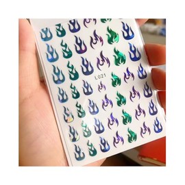 Generic 4 Pointed Star Fire Flame Nail Sticker Holographic Self Adhesive Nail Decals L021 Nail Wraps Stickers Manicure Supplies for Women Nails Full Long Lasting Easy Apply and Remove