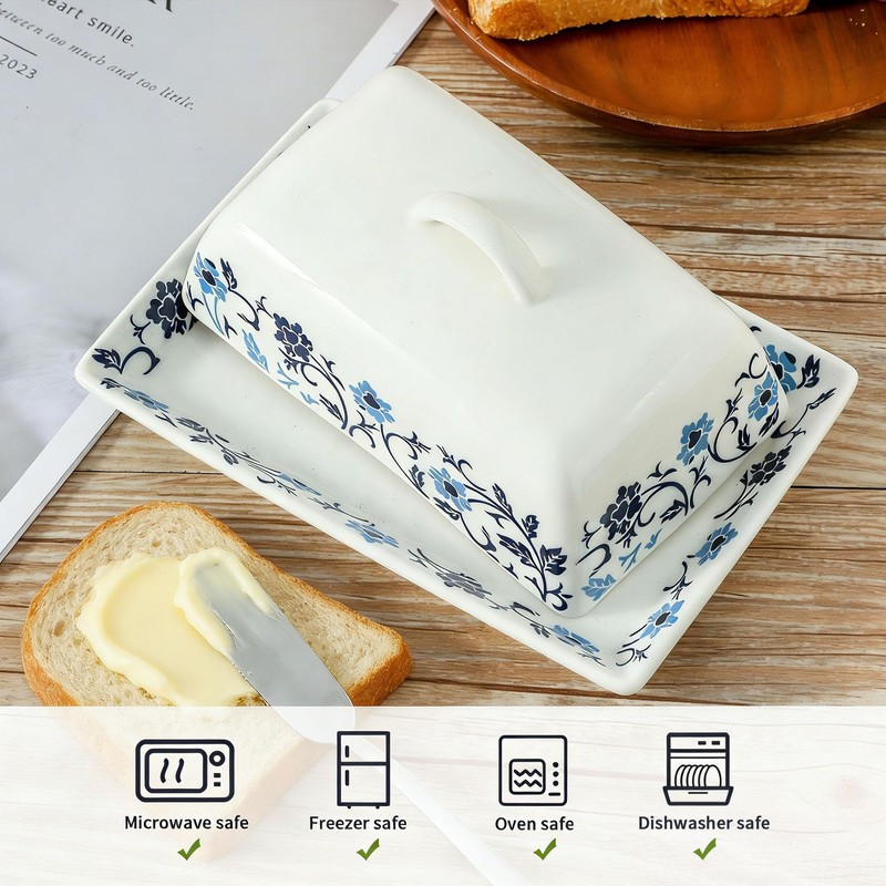butter box,butter dish with lid blue,butter saver,French butter Dish,Microwave and