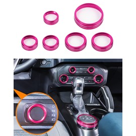 Savadicar CKT01 Billet Aluminum Control Knob Trim Sets, Headlight/4WD/HVAC Climate Control Knob Ring Bezels, Air Conditioner/Radio Switch Cover for 2021-2024 Ford Bronco, Interior Accessories, Pink