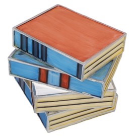 Stained Glass Stacked Books Lamp Handcrafted Glass Nightstand Desk Book Lamp Resin Handicraft Table Lamp for Bedroom Living Room Home Library Office