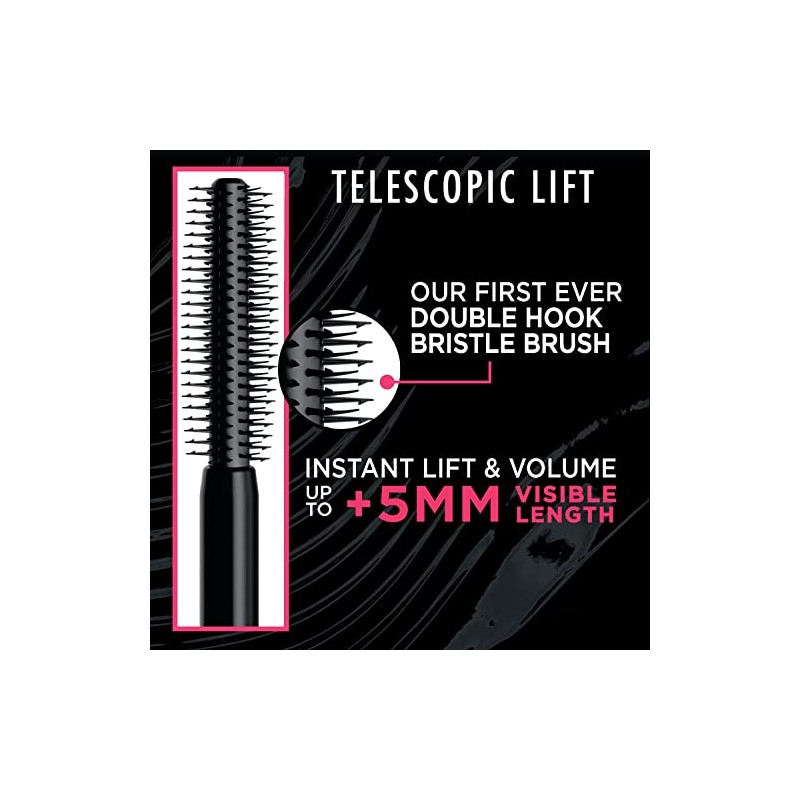LOreal Paris Mascara de pestañas Telescopic Lift Lavable, Negro, 10