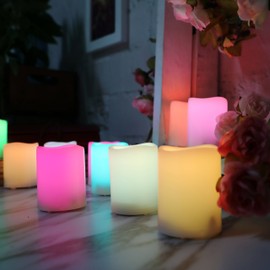 Candle Choice 12-Pack Realistic Color Changing Flameless Votive Candles Bright Battery Operated RGB Multi-Color LED Votives with Remote and Timer 1.5”x2” Party Wedding Birthday Holiday Décor Gift