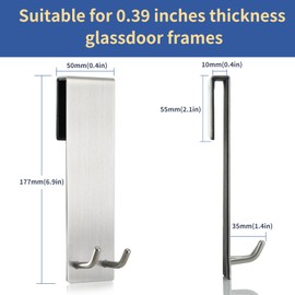 Happyiren Shower Door Towel Hook Extended Length, No Drilling & Adhesive Needed Stainless Steel Bathroom Hangers for Frameless Shower Stall Wall