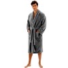 Men's Robe Microfiber Plush Fleece Shawl Bathrobe - Gray -