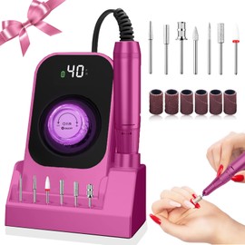 Nail Drill Professional 40000 rpm Nail Cutter for Gel Nails, Charging Electric Nail File Manicure Electric Nail Drill Set with 7 Electric Nail Cutter Bits, at Home and in the Salon (Purple)