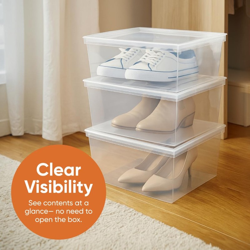Superio 4-Pack Shoe Box Modern Storage Container - 6.5 Quart/6