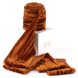 DINDOSAL Copper Velvet Ribbon 3 inch Copper Frayed Velvet Ribbon Crinkle Silk Velvet Ribbon for Wreaths Sash, Copper Vintage Christmas Tree Decoration, Gift Wrapping, Wreaths -3 Yards