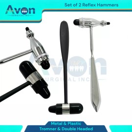 Avon Surgical Neuro Tromner Reflex Hammer, Metal + Dejerine Reflex Hammer, Black | Set of 2