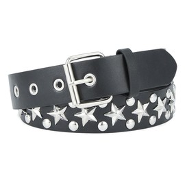 QUANNICE Rock Star Rivet Belt PU Leather Punk Studded Belt for Women Men Gothic Belt for Jeans Pants, Black