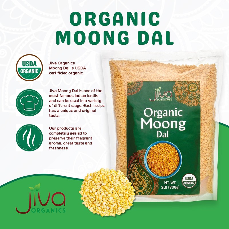 Jiva Organic Yellow Moong Dal 2 LB - Non-GMO, Gluten