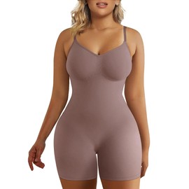 SHAPERX Shapewear for Women Tummy Control Seamless Body Shaper Compression Bodysuit Mid Thigh Butt Lifter Shorts, UK-SZ5218-Umber-2XL/3XL