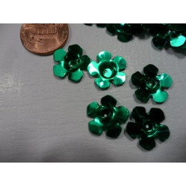 Hi-Lites Vintage Green Color Metallic Flower Shaped Sequins - Indented Center