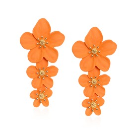 Just Follow Three Layer Flower Earrings for Women Boho Statement Flower Earrings Bohemian Flower Dangle Earrings Flower Jewelry Gift (Orange)