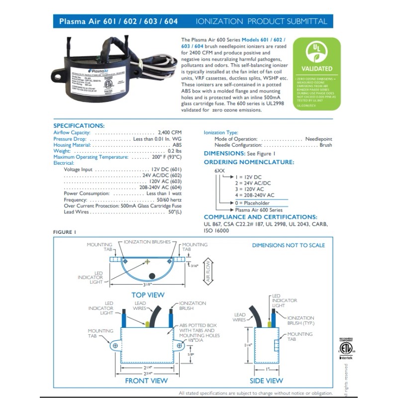 Plasma Air NEW Plasma Air PA 603 120V Needlepoint Ionizer for