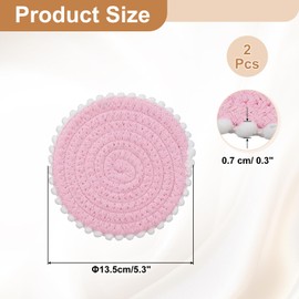 sourcing map 2Pcs Round Braided Placemats, 5.3" Woven Floral Edge Placemats Kitchen Table Place Mats for Farmhouse Decor, Kitchen Countertops, Table, Home Decor (Pink)