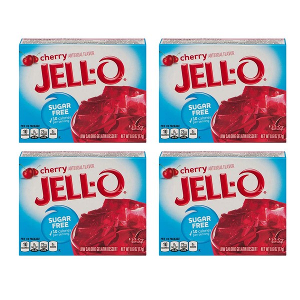 Jell-O Cherry Flavor Sugar Free Gelatin 0.6 oz (4 Pack)