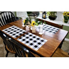 Placemats Black and White Farmhouse Style Dishwasher Safe Thick, Strong & No Fraying No More Washing and Ironing Heat, Fade and Crease Resistant 70% Vinyl & 30% Polyester 12.5" x 17.5"