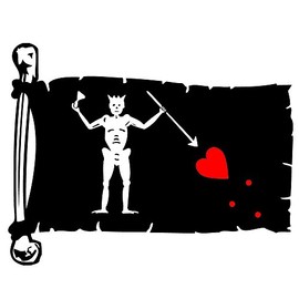 Auto Vynamics - FLAG-PIRATE02-10-MBLA - Vinyl Tattered "Jolly Roger" Pirate Flag - Edward "Blackbeard" Teach (Thatch) / Francis Spriggs Design - 3-Color Matte Black / Matte White / Gloss Red Decal - (1) Piece Kit - 10-by-7.75-inches