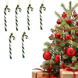 Christmas Tree Decorations, 6 Pack 13cm Glitter Candy Cane Christmas Tree Hanging Ornaments Plastic Candy Canes for Crafts Wall Door Decor Indoor Outdoor Xmas Holiday Party Supplies (Green & White)