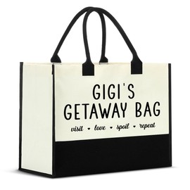 Nvhai Gigi Gifts for Grandma, Gifts for Gigi Grandma Nana Christmas Birthday Mothers Day, Funny Gigi's Getaway Bag Canvas Tote Bag for Women Shopping Grocery Bag