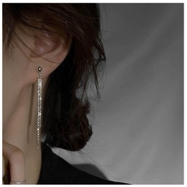 Cimenexe Bohemian Tassel Crystal Drop Earrings Silver Tassel Long Earrings Rhinestone Tassel Stud Earrings Tassel CZ Tassel Chandelier Earrings Jewellery for Women and Girls Gifts, Crystal