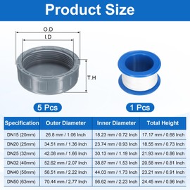 sourcing map 5Pcs 2 Inch PT Female Thread PVC Pipe Fitting Cap, Cleanout Water Drain End Caps, Pipe Plug Socket Fittings with Tape for Water Heater Supply Lines, Plumbing, Gray