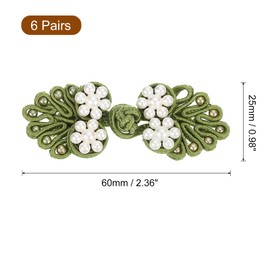 sourcing map Chinese Knots Sewing Buttons Closure, 6 Pairs 60x25mm Knot Frog Buttons, Sewing Buttons Fasteners with Beads for DIY Cheongsam Tang Suit Coats Bridal Costumes Outfit (Army Green)