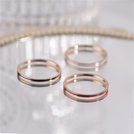 PAURO Womens Stainless Steel 1mm Stacking Knuckle Wedding Band Ring Comfort Fit Rose Gold & Black Size W