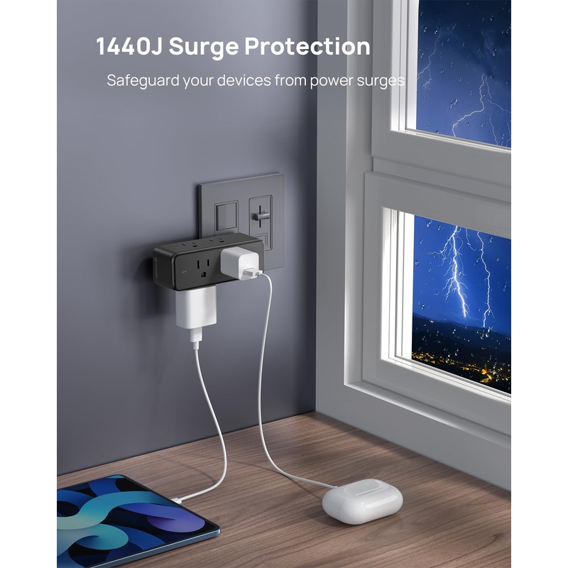 TROND Outlet Extender Surge Protector - 6 AC Outlet Splitter