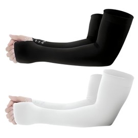 Shirsh UV Sun Protection Arm Sleeves With Thumb Hole For Summer - UPF 50 - Arm Cover For Tanning And Sunburn Protection - 2 Pair (Black & White)