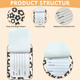 iapodiad 2 Pack Idea Luggage Tag for Suitcases Vintage Groovy Flowers Travel Leather Luggage Tags with Name Address Privacy Flap and Steel Loop Airport Cruise Baggage Tags (Square and Round)