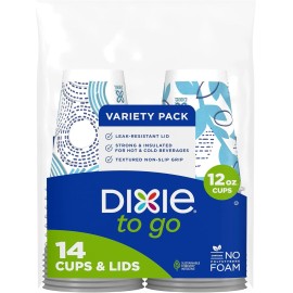 Dixie To Go Paper Coffee Cups With Lids, 12 oz, 14 ct, Disposable Insulated Pape