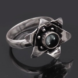 JEWELSTREZORO Cabochon-Schwarzer Onyx Edelstein-für Herren und Damen,Geschenkartikel, 925er-Sterling Silber Band Ring Schmuck TSR1001BY_16 (62 (19.7))