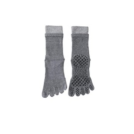 svlftecon Women Yoga Pilates Socks with Grips Non Slip Full Toe Cotton Polyester Spandex for All Seasons Crew Socks Series 11, Gray, 1 Pair, Barrel Height 19, Small