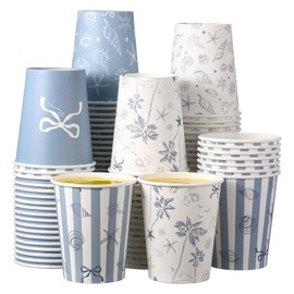 100 Pcs 9 oz Blue Nautical Paper Cups, Starfish Seashell Coastal