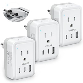 [3-Pack] Switzerland Power Adapter, VINTAR Foldable Type J Adapter Switzerland with 2 AC Outlets 3 USB Ports(2 USB C), Swiss Plug Adapter for US to Switzerland Rwanda Liechtenstein