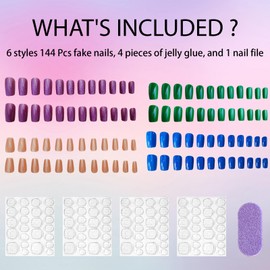 4 Colors Cat Eyes Press on Nails Kit Short Square Fake Nails Glossy Acrylic False Nails with Glitter Designs 96 Pcs Glue on Nails Set Short Length Sparkly Stick on Nails for Women Nail Art Manicure