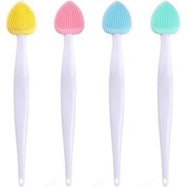 Mxxipp 4pcs Lip Scrub Brush, Silicone Heart Lip Exfoliator Brushes Scrubber Tool, Double-Sided Lip Cleaning Exfoliating Remove Dead Skin Tool for Men Women Dark Lips- Pink & Green & Blue & Yellow